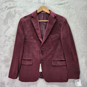 Alfani Velvet Blazer Mens Size 38S 38 Short Burgundy Slim Fit Jacket Sport Coat
